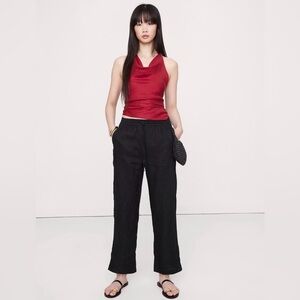 NWT Banana Republic Pull On Linen Ankle Black Pant Size XS.